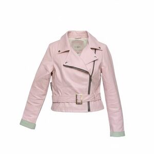 Italian Faux Leather Moto Jacket – Blush, Size Medium